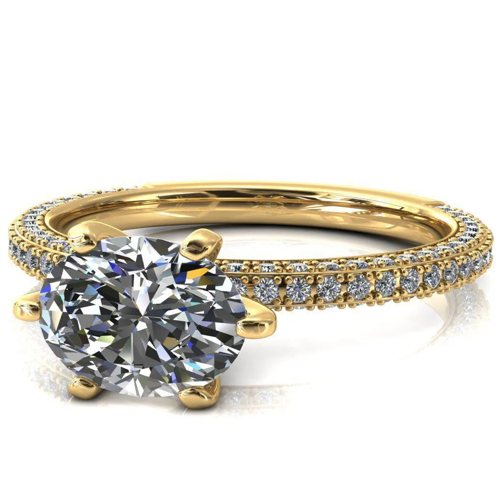 Mariyah Oval Center Stone East-West 6 Prong 3/4 Eternity 3 Sided Diamond Shank Engagement Ring