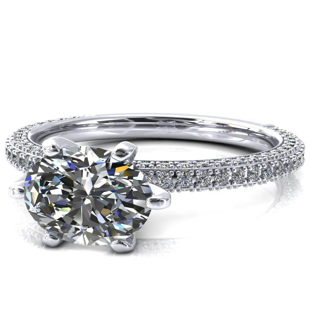 Mariyah Oval Center Stone East-West 6 Prong 3/4 Eternity 3 Sided Diamond Shank Engagement Ring