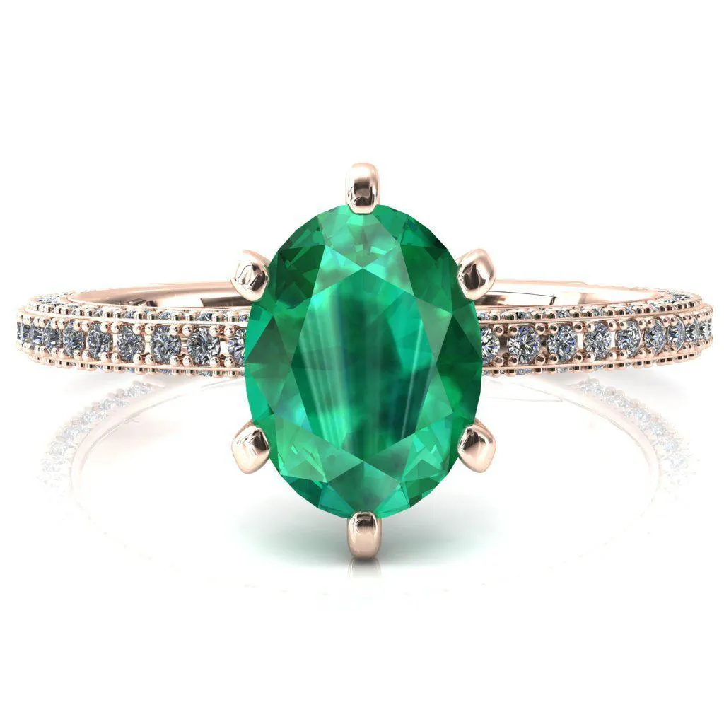 Mariyah Oval Emerald 6 Prong 3/4 Eternity 3 Sided Diamond Shank Engagement Ring