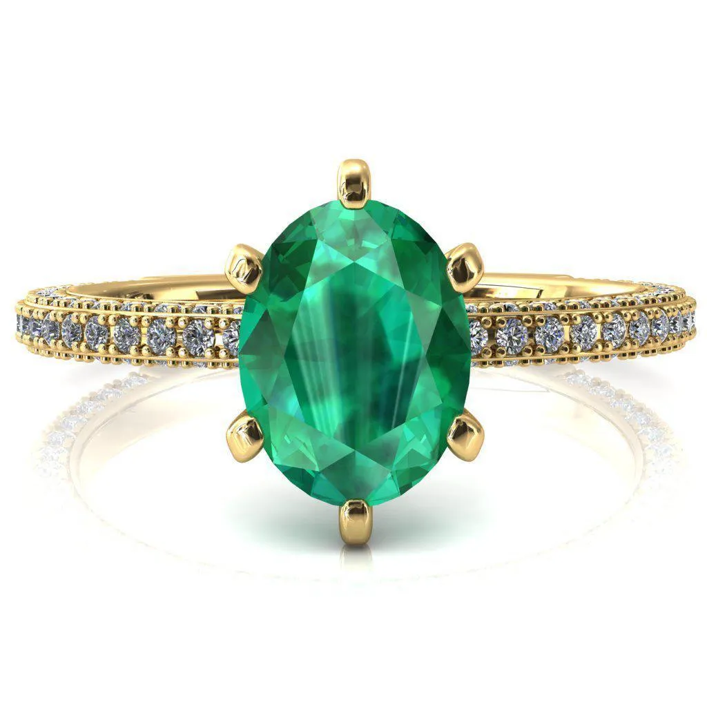Mariyah Oval Emerald 6 Prong 3/4 Eternity 3 Sided Diamond Shank Engagement Ring