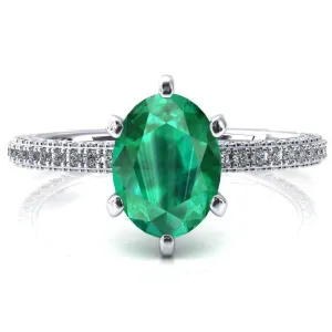 Mariyah Oval Emerald 6 Prong 3/4 Eternity 3 Sided Diamond Shank Engagement Ring