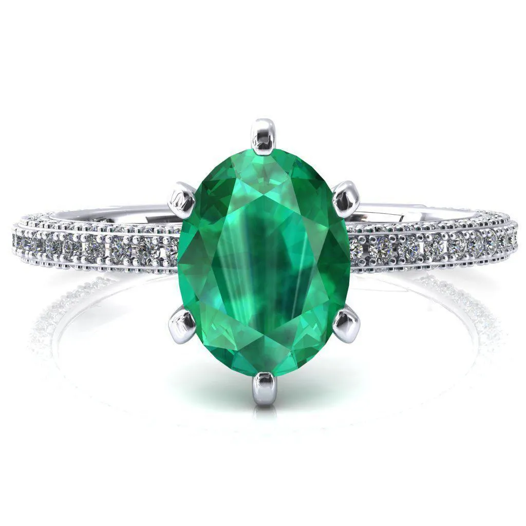 Mariyah Oval Emerald 6 Prong 3/4 Eternity 3 Sided Diamond Shank Engagement Ring