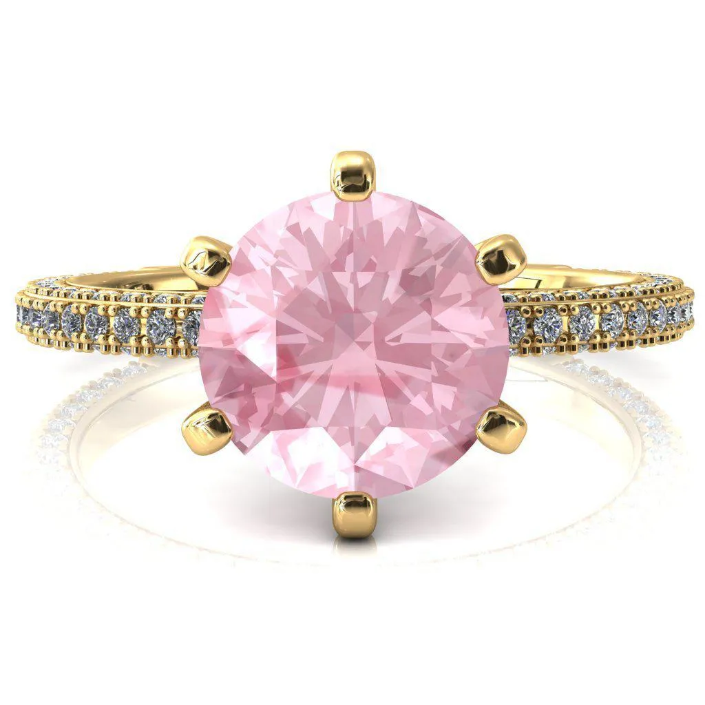 Mariyah Round Pink Sapphire 6 Prong 3/4 Eternity 3 Sided Diamond Shank Engagement Ring