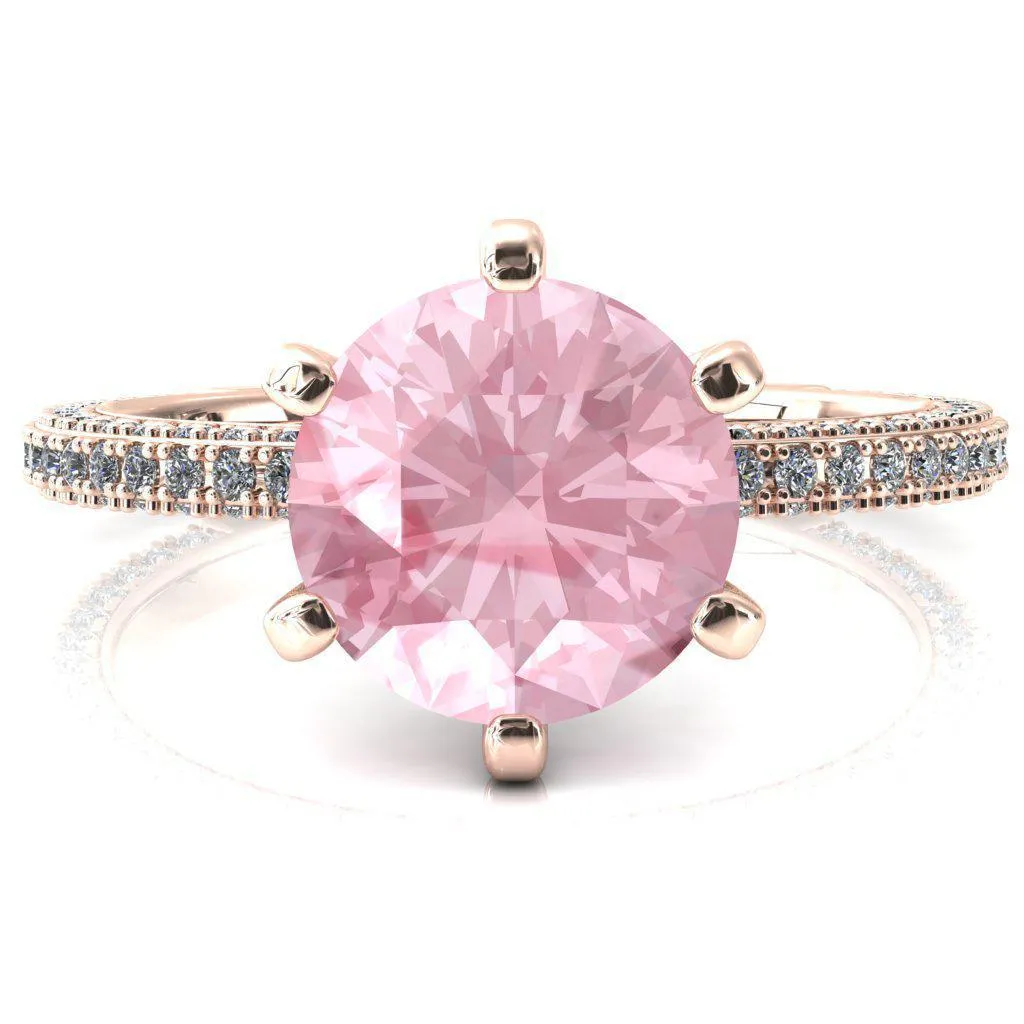 Mariyah Round Pink Sapphire 6 Prong 3/4 Eternity 3 Sided Diamond Shank Engagement Ring