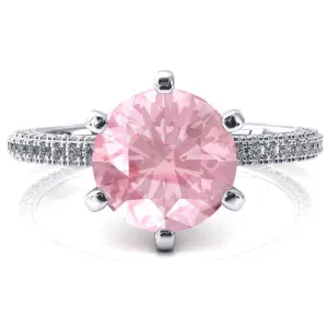 Mariyah Round Pink Sapphire 6 Prong 3/4 Eternity 3 Sided Diamond Shank Engagement Ring