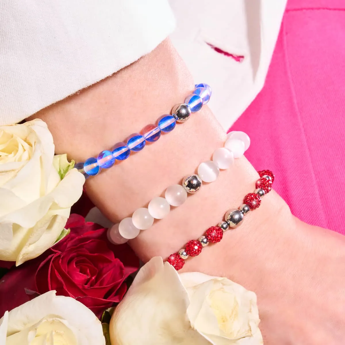 Mars Red | Silver | Galaxy Glass Bead Bracelet