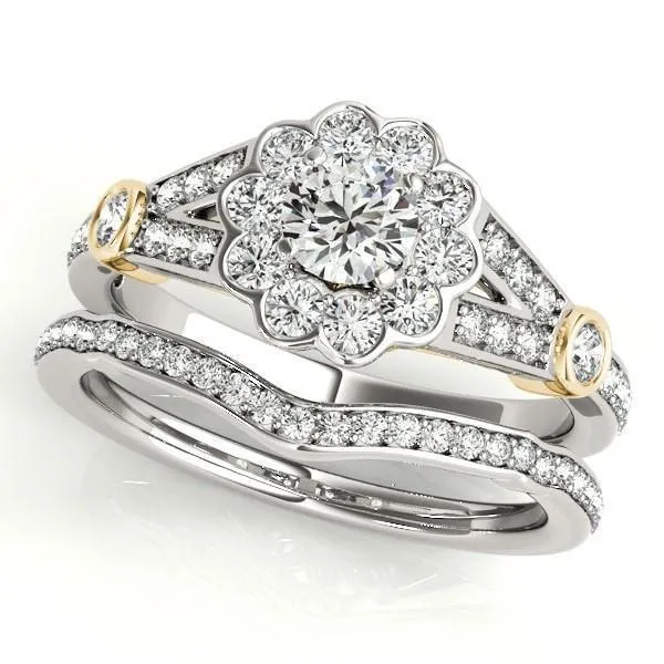 Maude Round Center Stone Two Tone Split Shank Halo Engagement Ring