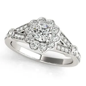 Maude Round Center Stone Two Tone Split Shank Halo Engagement Ring