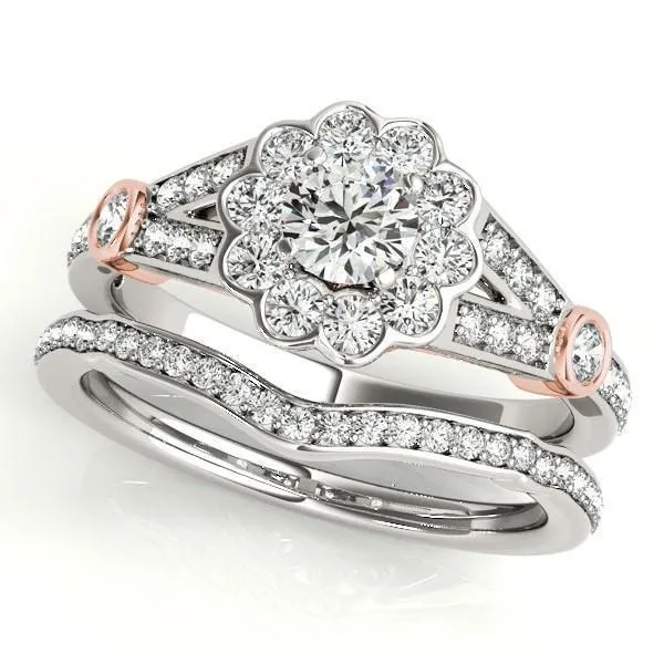 Maude Round Center Stone Two Tone Split Shank Halo Engagement Ring