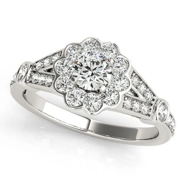 Maude Round Center Stone Two Tone Split Shank Halo Engagement Ring