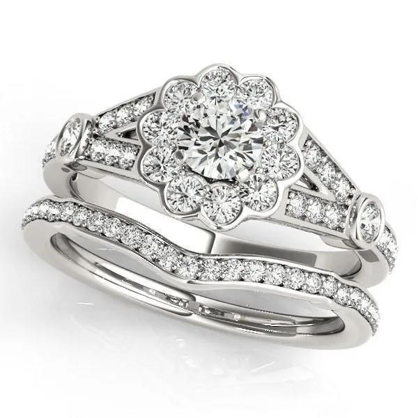 Maude Round Center Stone Two Tone Split Shank Halo Engagement Ring