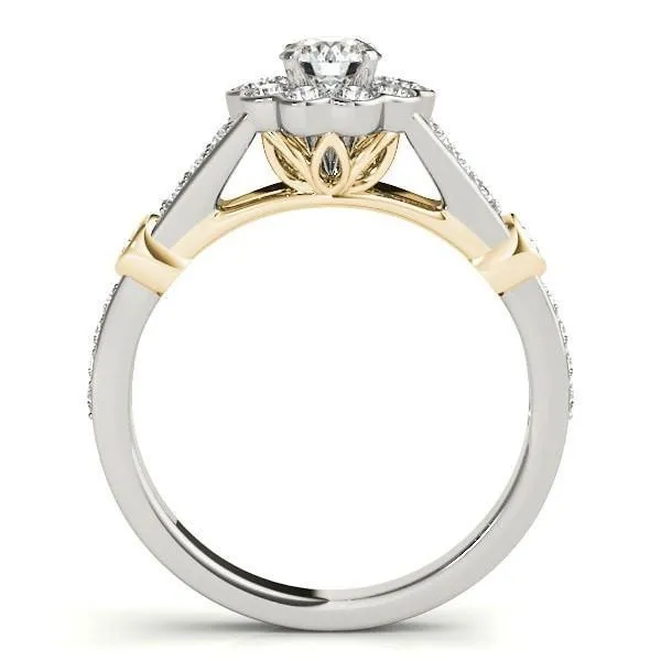 Maude Round Center Stone Two Tone Split Shank Halo Engagement Ring