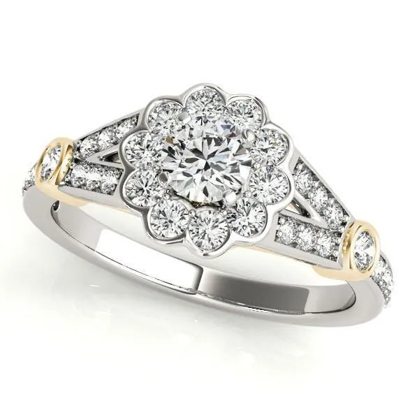 Maude Round Center Stone Two Tone Split Shank Halo Engagement Ring