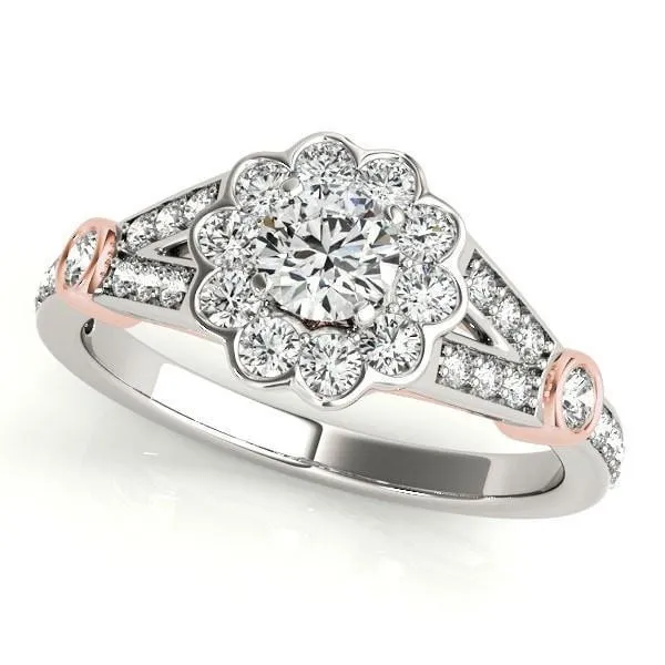 Maude Round Center Stone Two Tone Split Shank Halo Engagement Ring