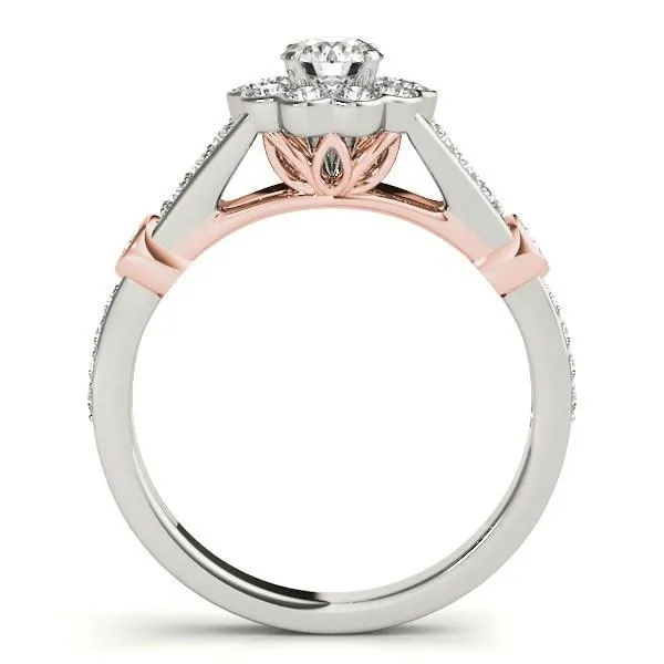 Maude Round Center Stone Two Tone Split Shank Halo Engagement Ring