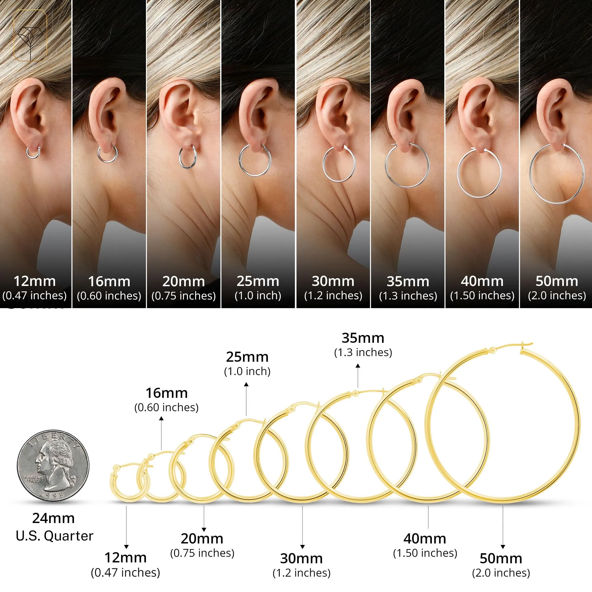 MAX   STONE Solid 14k Gold Hoop Earrings with Click Tops for Women | 1 Inch Yellow Gold