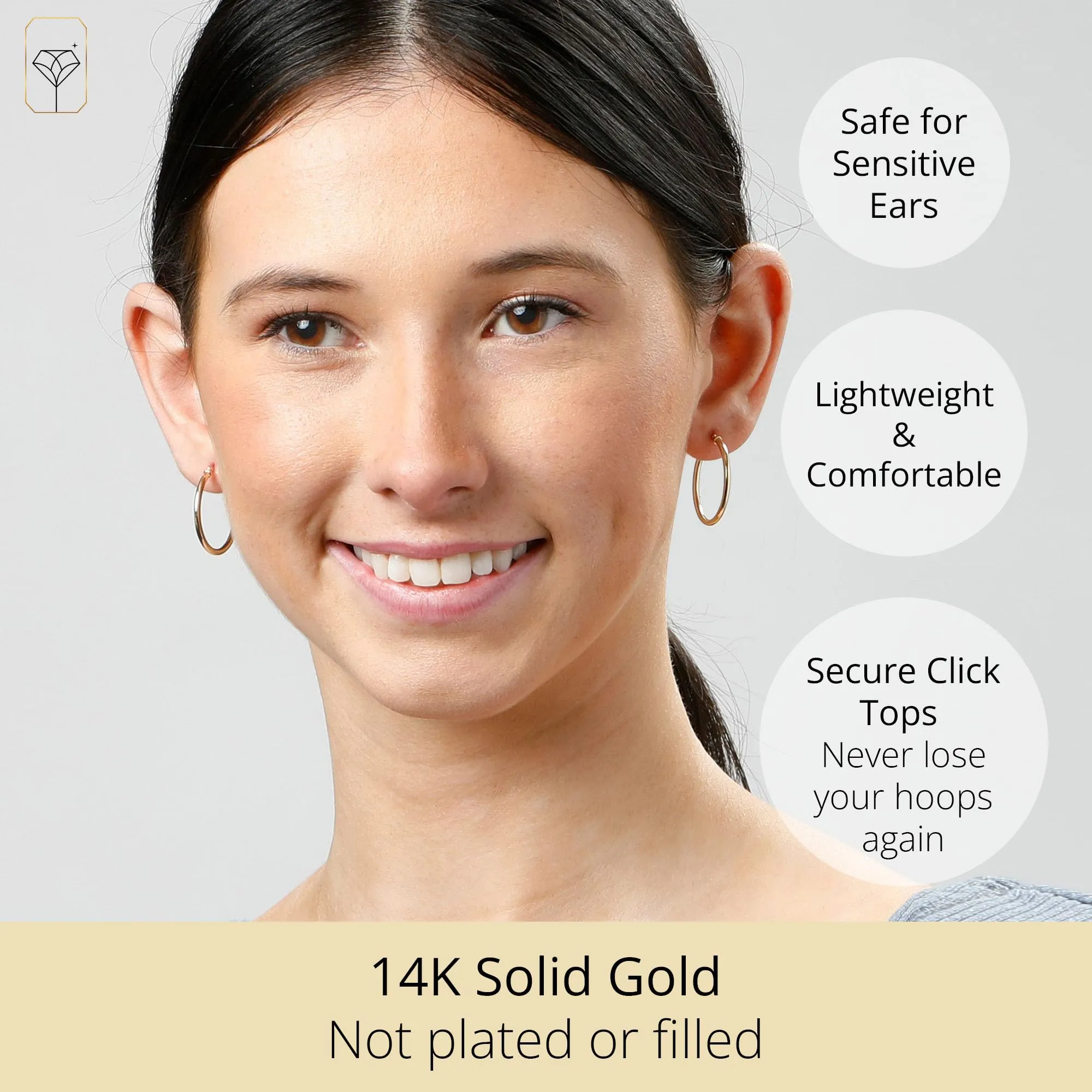 MAX   STONE Solid 14k Gold Hoop Earrings with Click Tops for Women | 1 Inch Yellow Gold