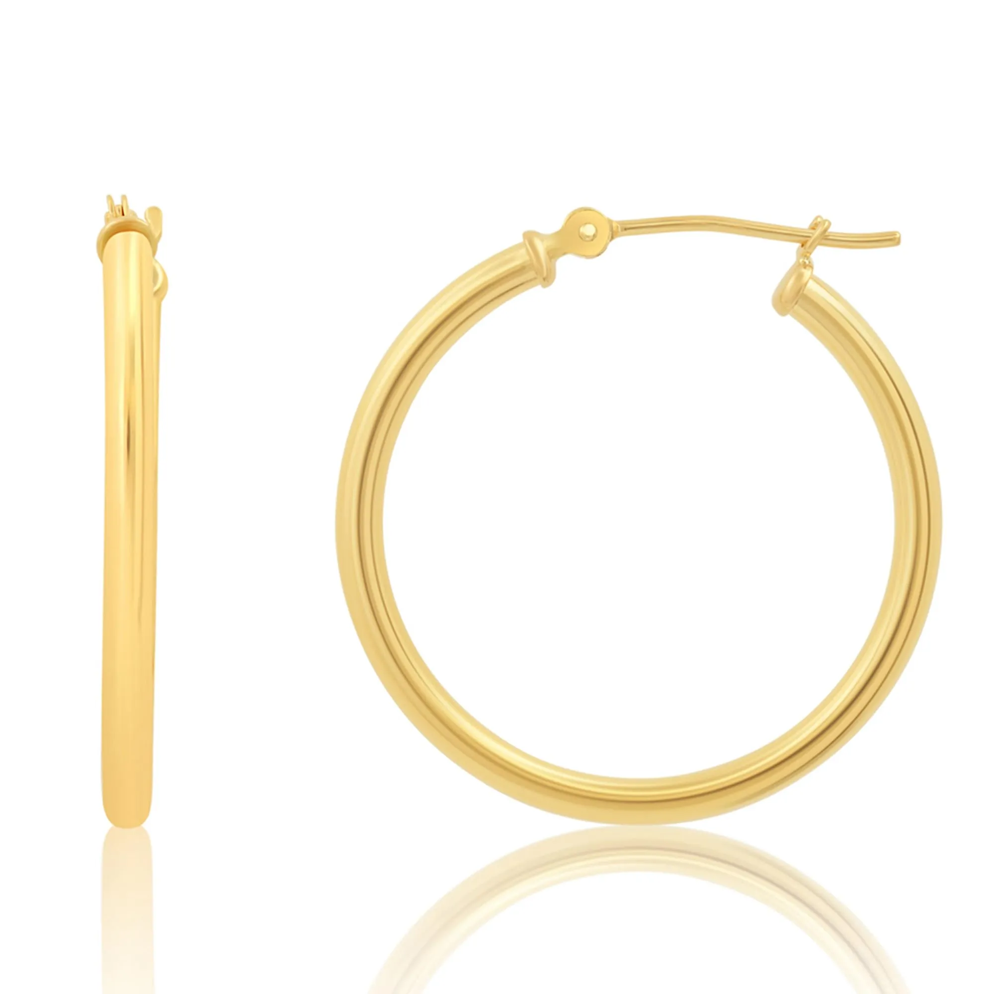 MAX   STONE Solid 14k Gold Hoop Earrings with Click Tops for Women | 1 Inch Yellow Gold