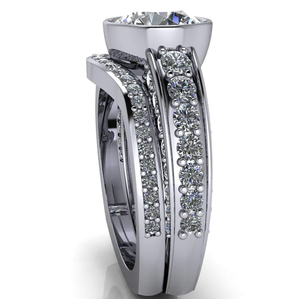 Maya Round Center Stone Juliette Bezel Set 6 Sides Diamond Prong Set Design Engagement Ring