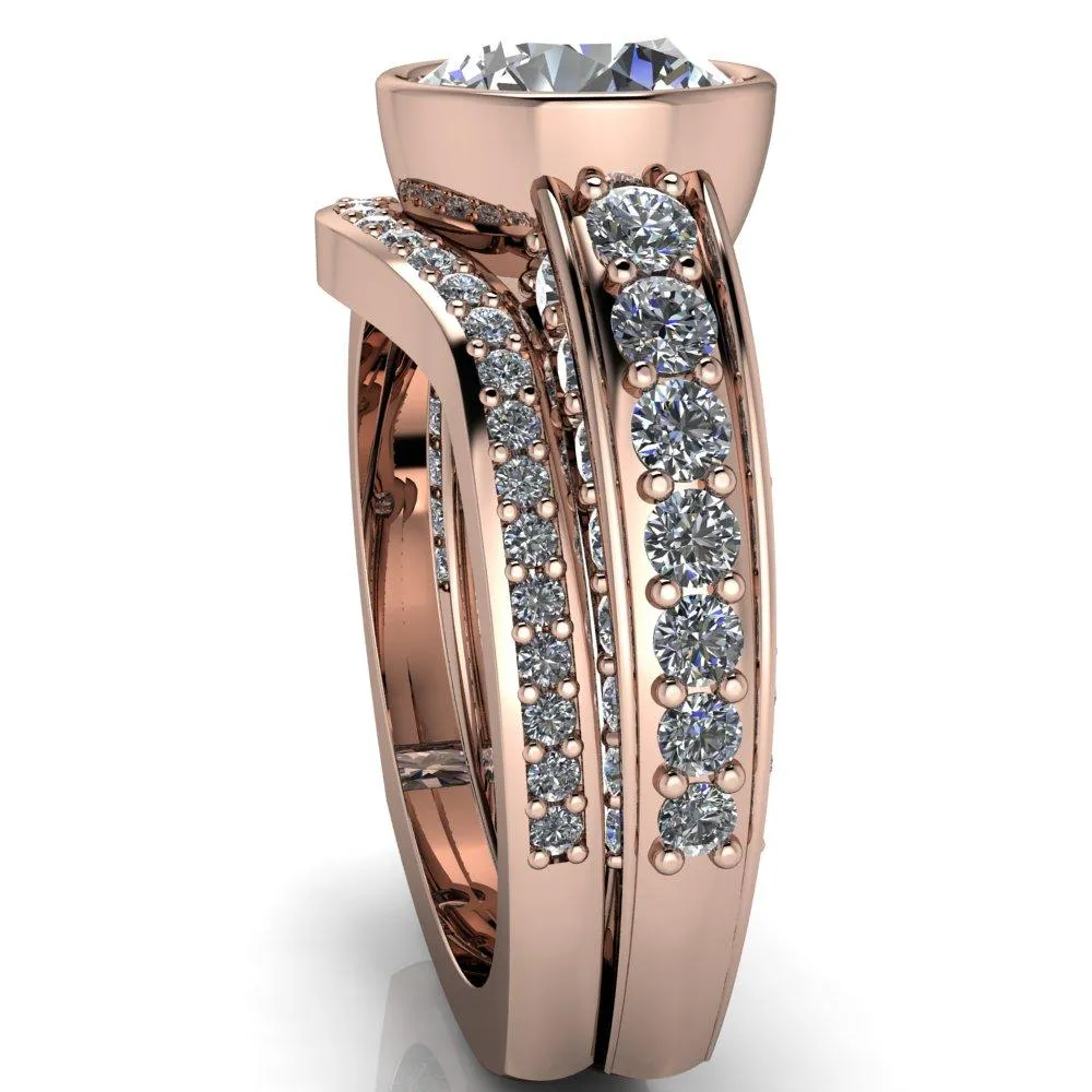 Maya Round Center Stone Juliette Bezel Set 6 Sides Diamond Prong Set Design Engagement Ring