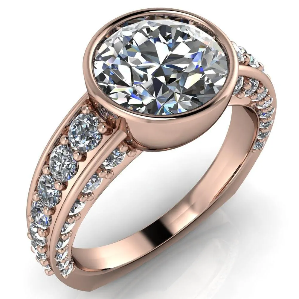 Maya Round Center Stone Juliette Bezel Set 6 Sides Diamond Prong Set Design Engagement Ring