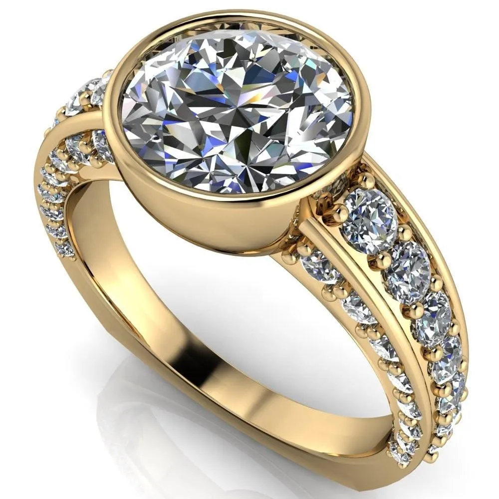 Maya Round Center Stone Juliette Bezel Set 6 Sides Diamond Prong Set Design Engagement Ring