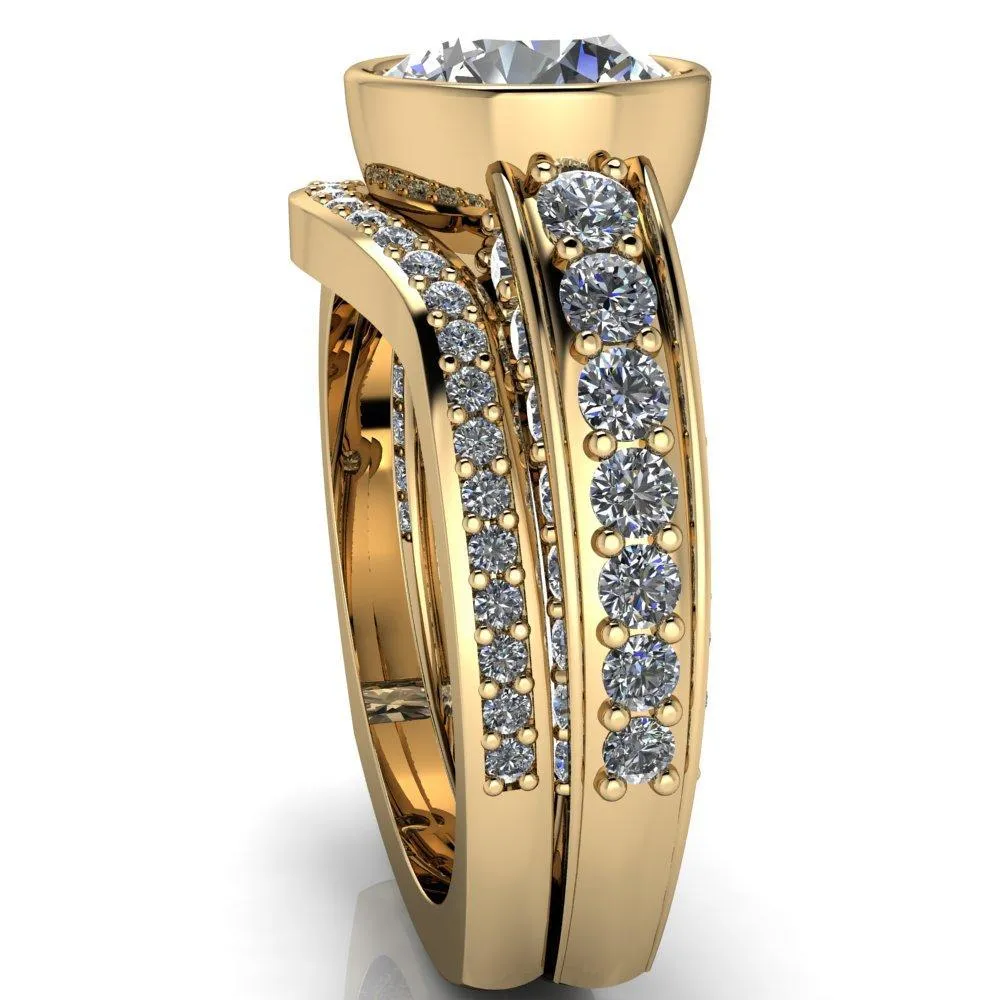 Maya Round Center Stone Juliette Bezel Set 6 Sides Diamond Prong Set Design Engagement Ring