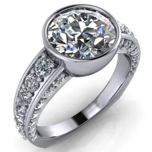Maya Round Center Stone Juliette Bezel Set 6 Sides Diamond Prong Set Design Engagement Ring