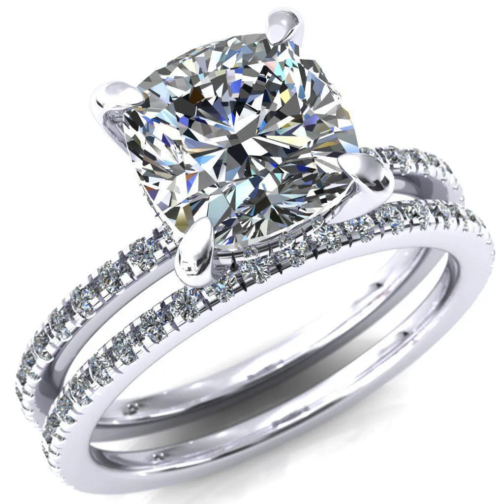 Mayeli Cushion Center Stone 4 Claw Prong Micro Pave Diamond Sides Engagement Ring