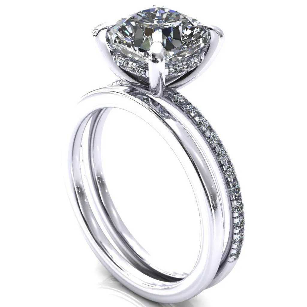 Mayeli Cushion Center Stone 4 Claw Prong Micro Pave Diamond Sides Engagement Ring