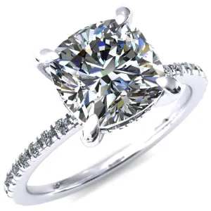 Mayeli Cushion Center Stone 4 Claw Prong Micro Pave Diamond Sides Engagement Ring