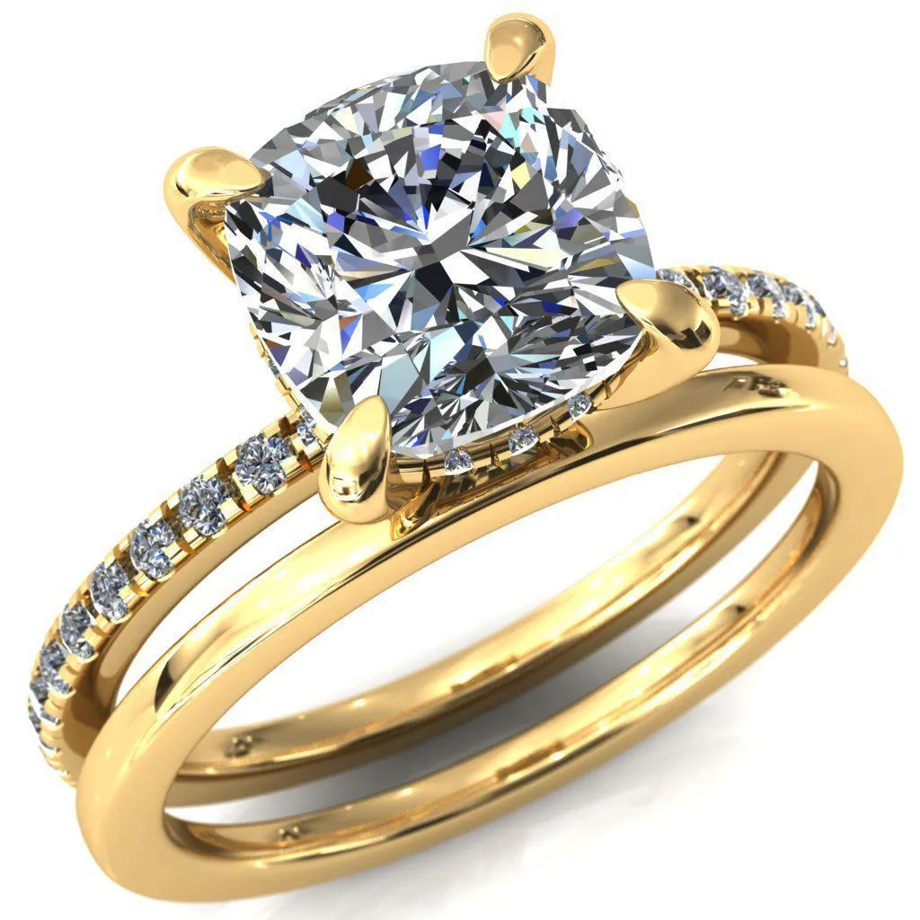 Mayeli Cushion Center Stone 4 Claw Prong Micro Pave Diamond Sides Engagement Ring