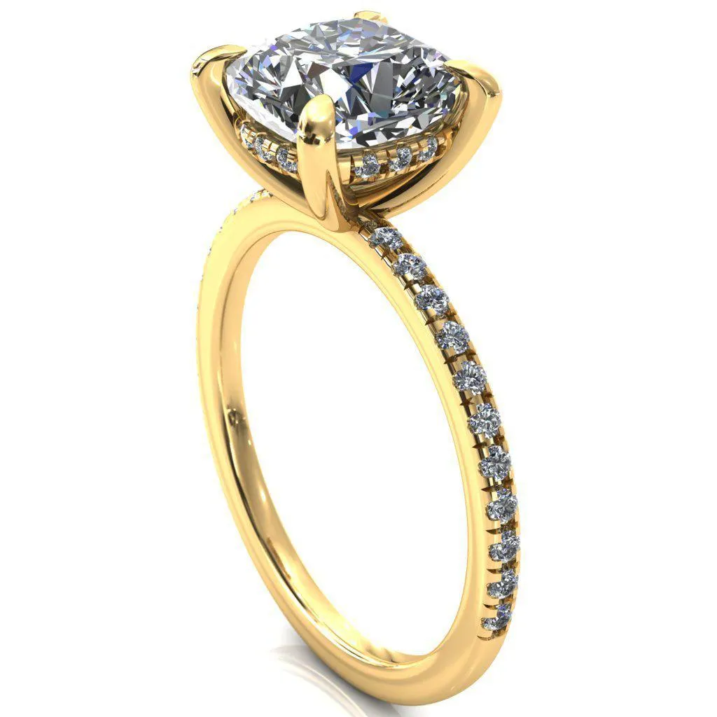 Mayeli Cushion Center Stone 4 Claw Prong Micro Pave Diamond Sides Engagement Ring