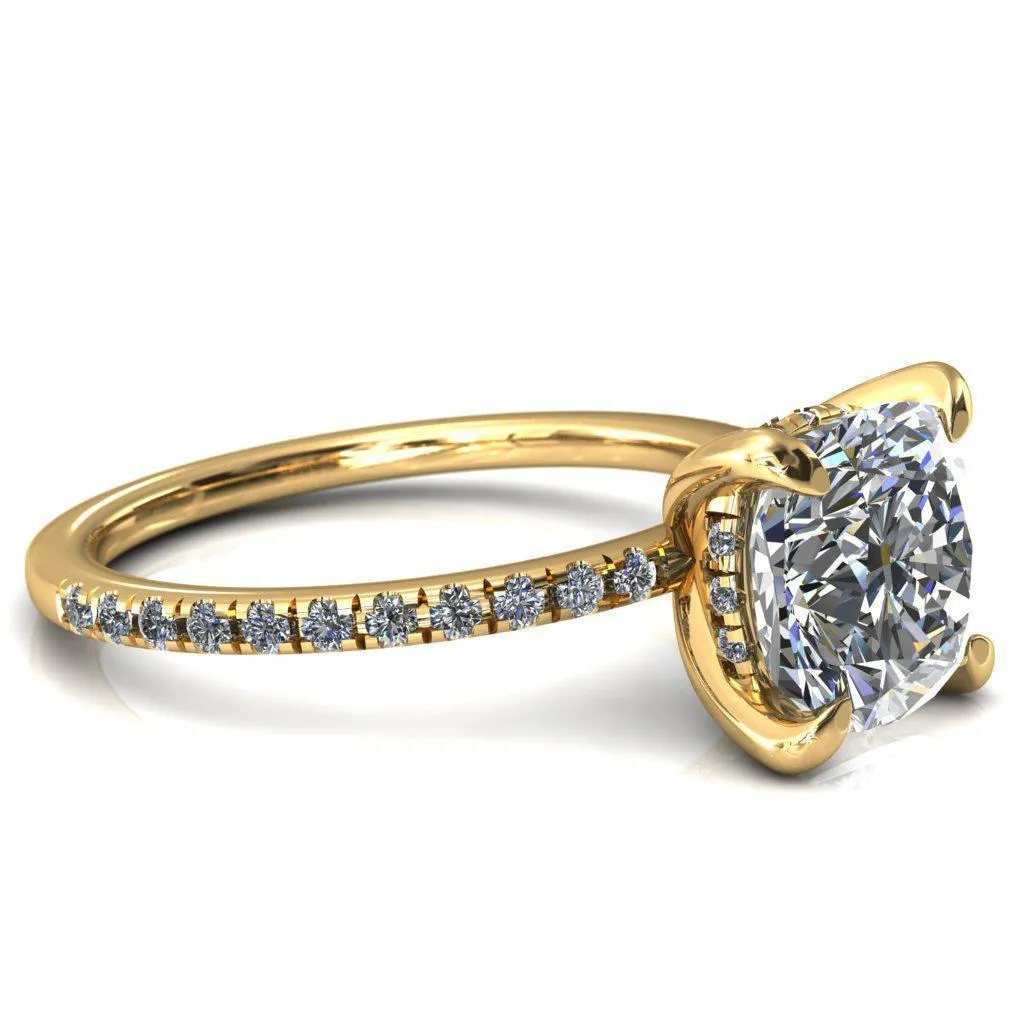 Mayeli Cushion Center Stone 4 Claw Prong Micro Pave Diamond Sides Engagement Ring