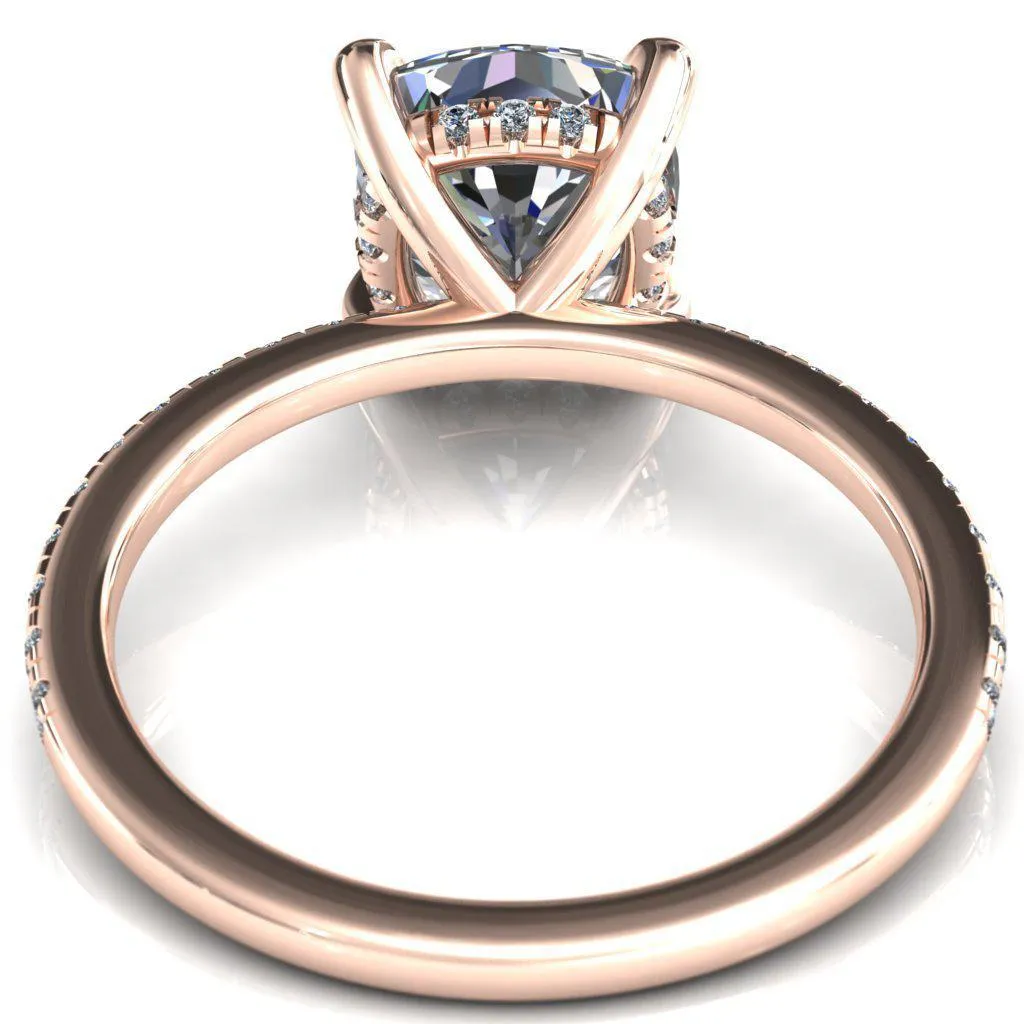Mayeli Cushion Center Stone 4 Claw Prong Micro Pave Diamond Sides Engagement Ring