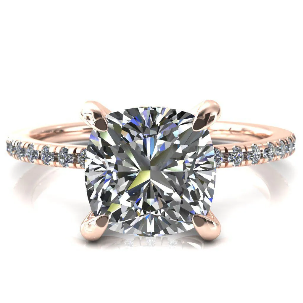 Mayeli Cushion Center Stone 4 Claw Prong Micro Pave Diamond Sides Engagement Ring