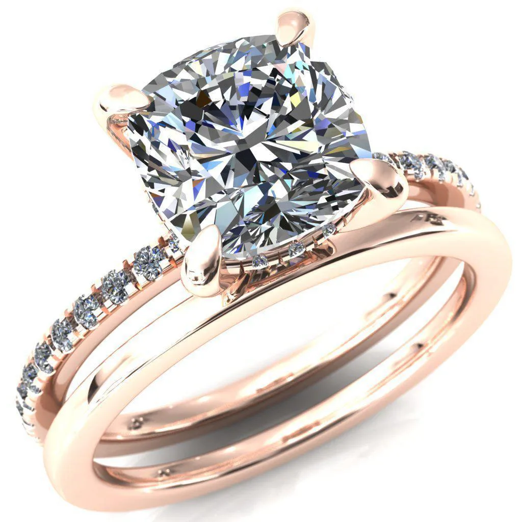 Mayeli Cushion Center Stone 4 Claw Prong Micro Pave Diamond Sides Engagement Ring
