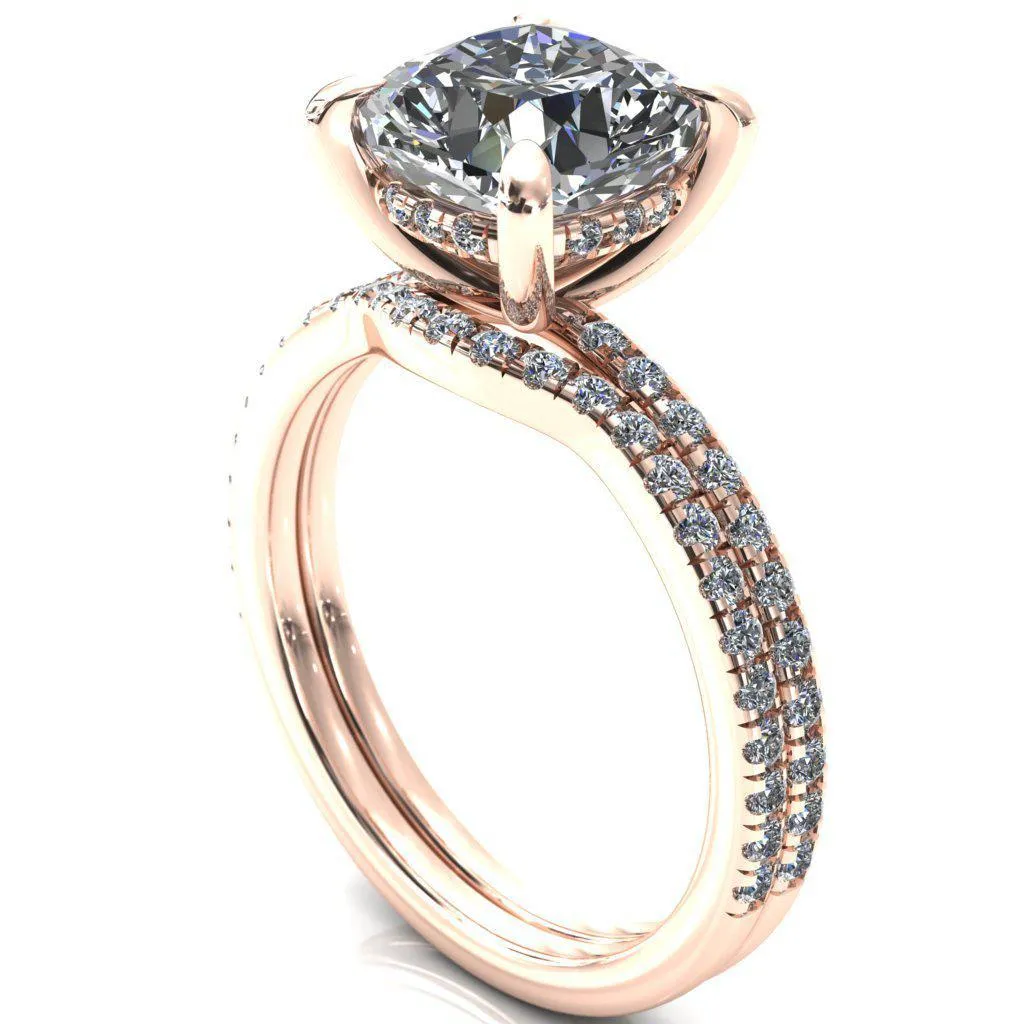 Mayeli Cushion Center Stone 4 Claw Prong Micro Pave Diamond Sides Engagement Ring