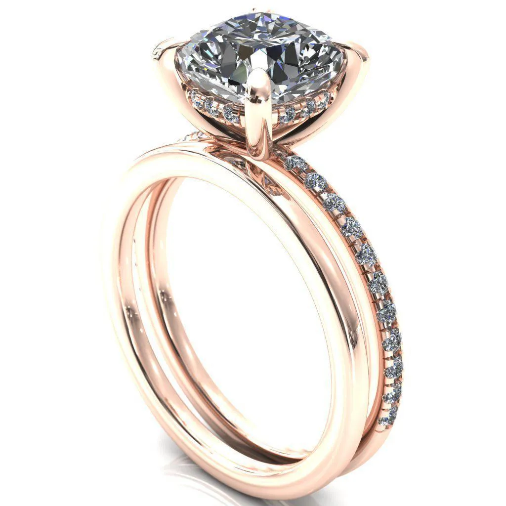 Mayeli Cushion Center Stone 4 Claw Prong Micro Pave Diamond Sides Engagement Ring