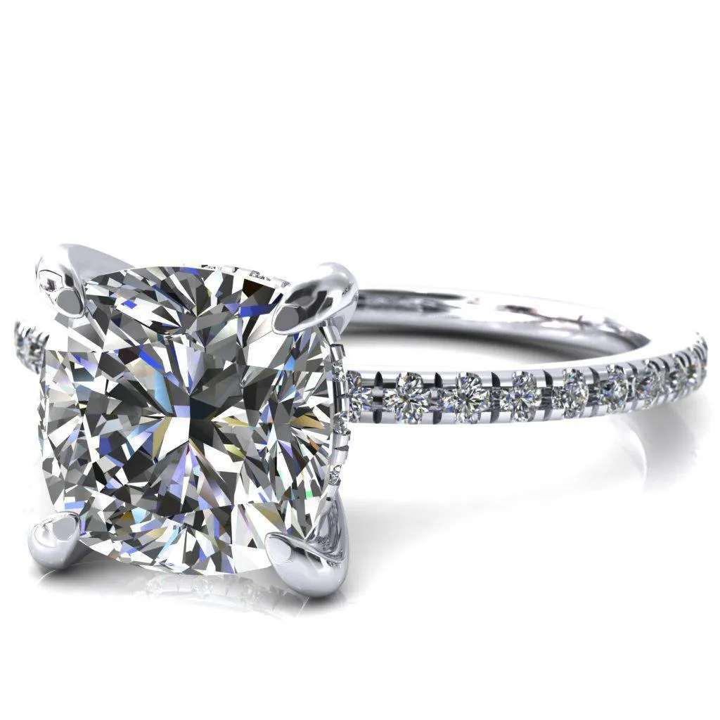Mayeli Cushion Center Stone 4 Claw Prong Micro Pave Diamond Sides Engagement Ring