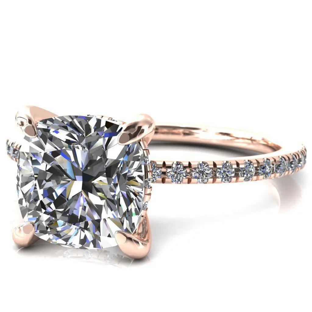 Mayeli Cushion Center Stone 4 Claw Prong Micro Pave Diamond Sides Engagement Ring