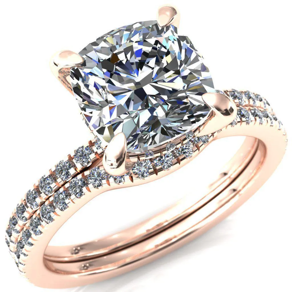 Mayeli Cushion Center Stone 4 Claw Prong Micro Pave Diamond Sides Engagement Ring