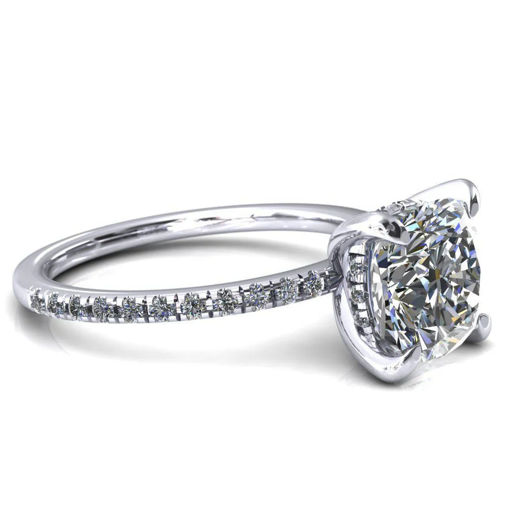 Mayeli Cushion Center Stone 4 Claw Prong Micro Pave Diamond Sides Engagement Ring