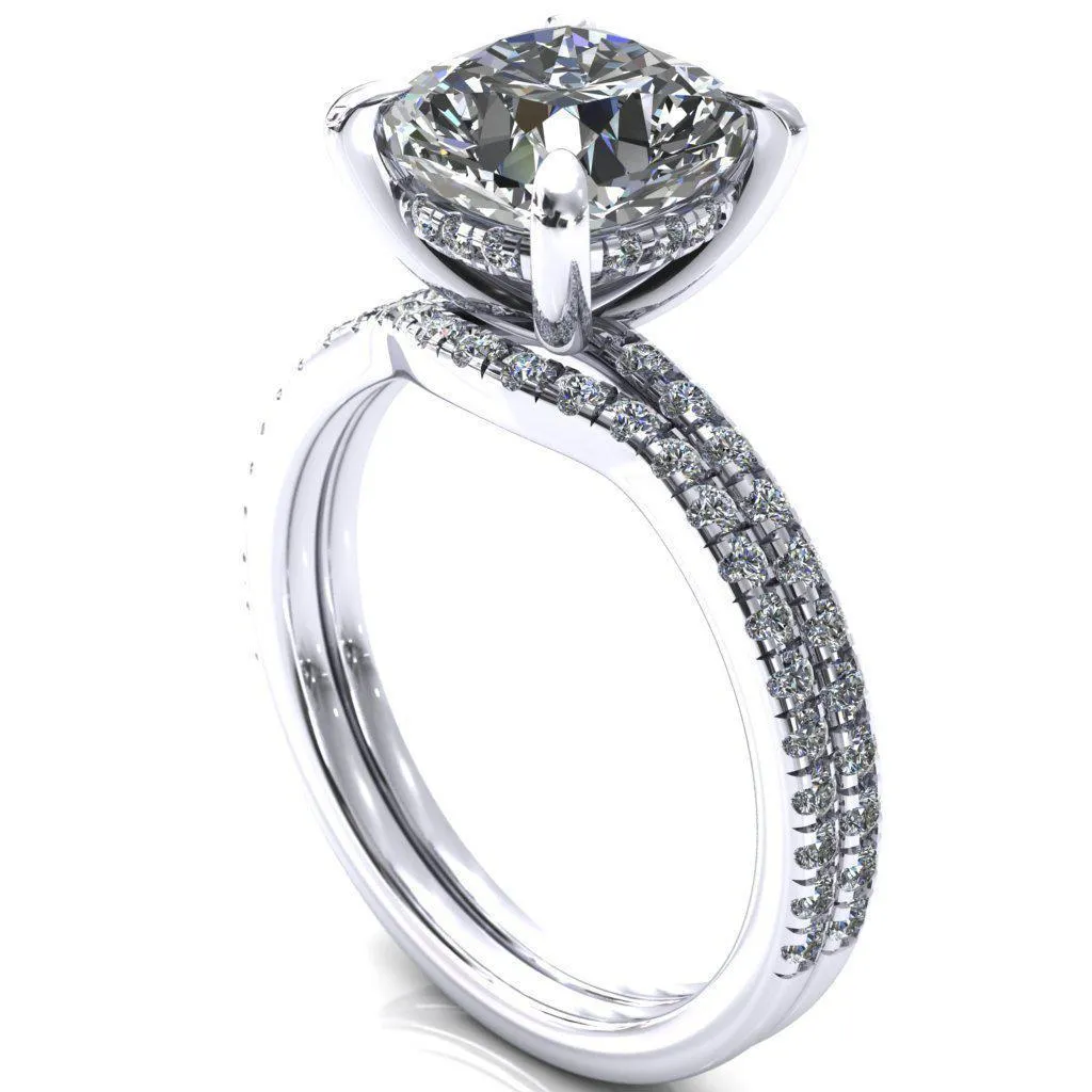 Mayeli Cushion Center Stone 4 Claw Prong Micro Pave Diamond Sides Engagement Ring