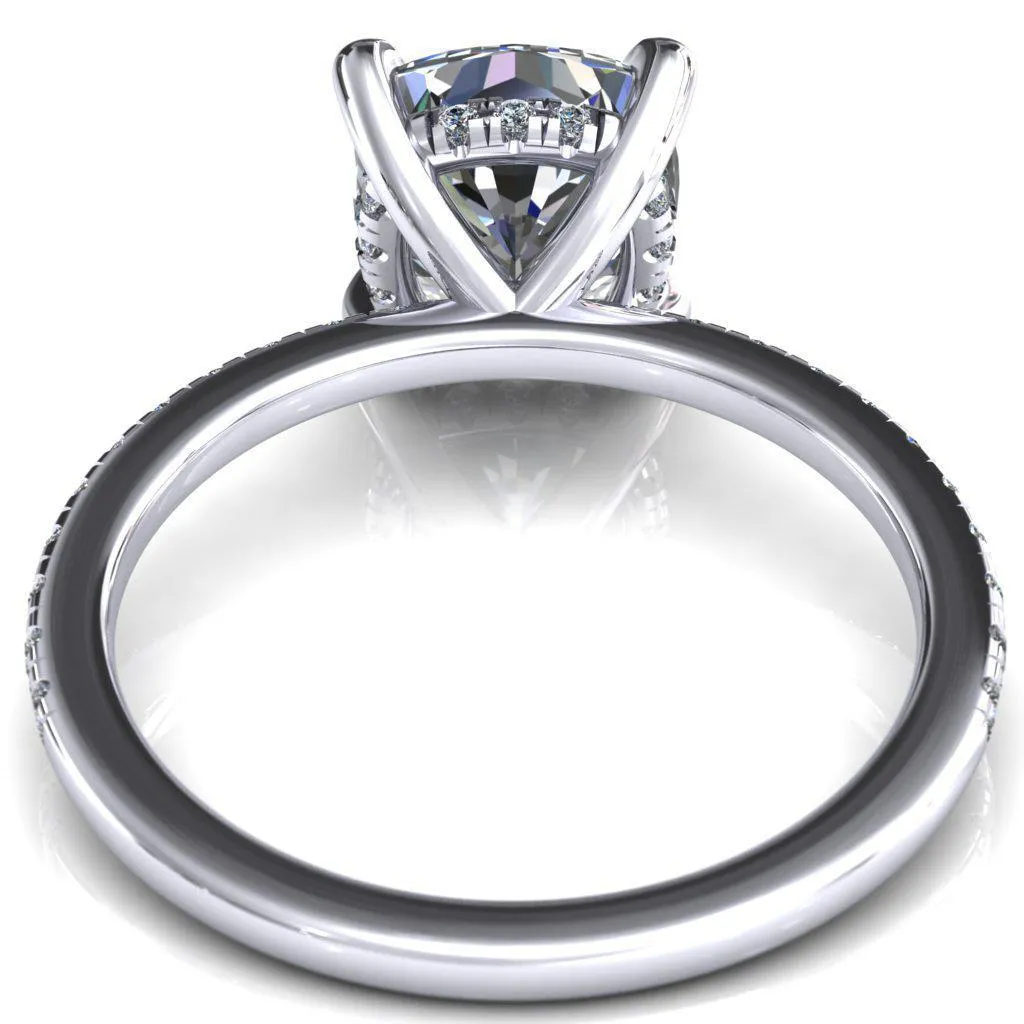 Mayeli Cushion Center Stone 4 Claw Prong Micro Pave Diamond Sides Engagement Ring