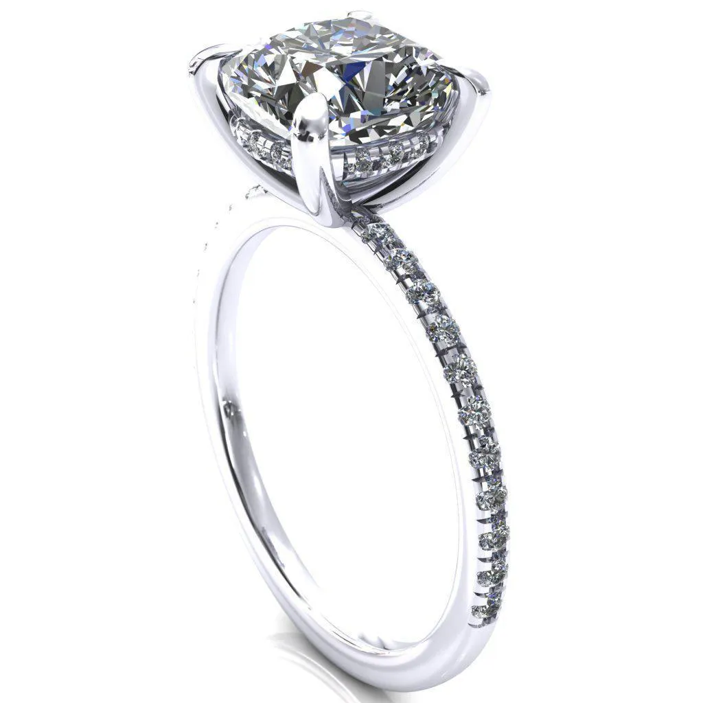 Mayeli Cushion Center Stone 4 Claw Prong Micro Pave Diamond Sides Engagement Ring