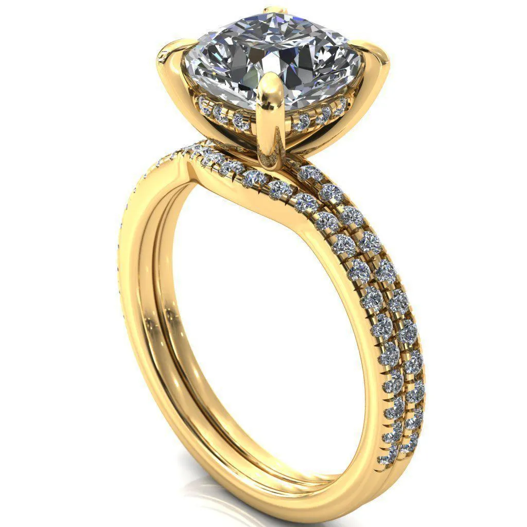 Mayeli Cushion Center Stone 4 Claw Prong Micro Pave Diamond Sides Engagement Ring