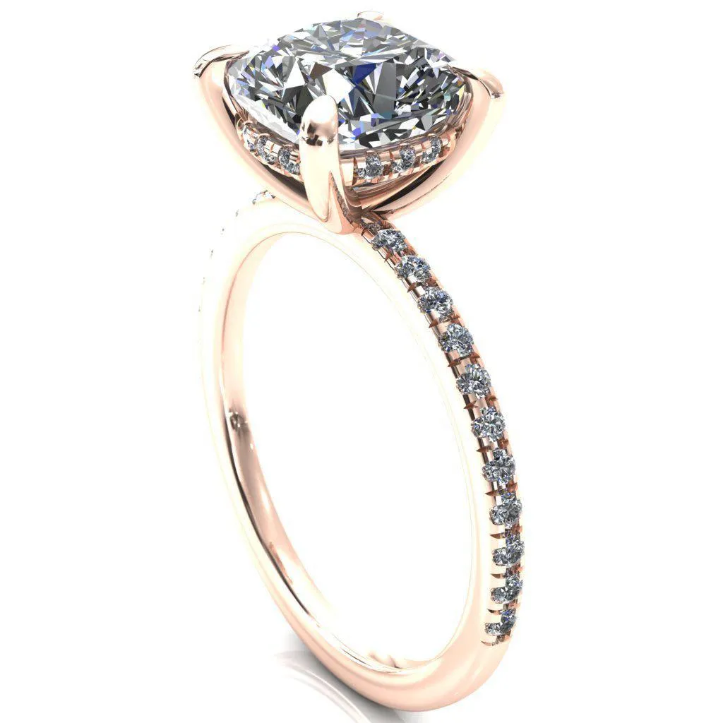Mayeli Cushion Center Stone 4 Claw Prong Micro Pave Diamond Sides Engagement Ring