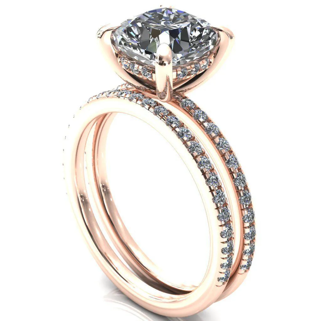 Mayeli Cushion Center Stone 4 Claw Prong Micro Pave Diamond Sides Engagement Ring