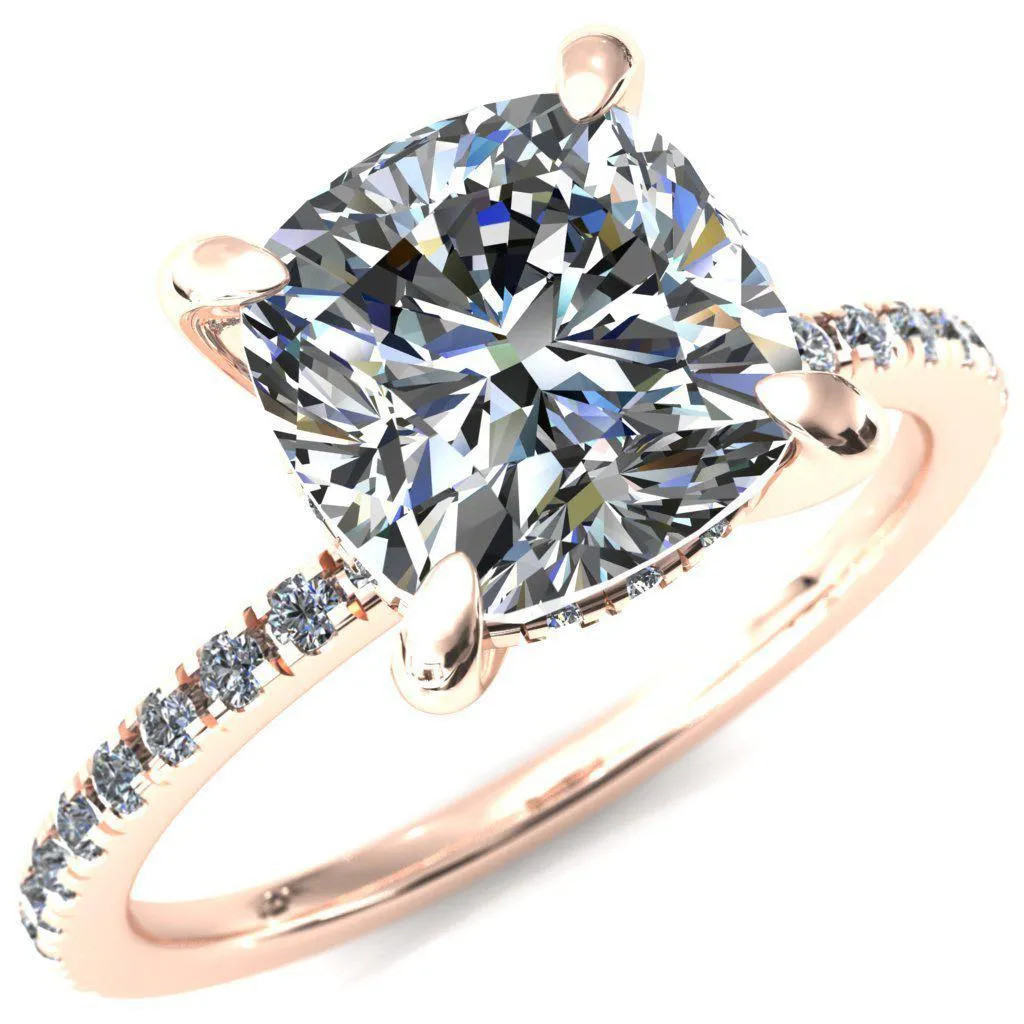 Mayeli Cushion Center Stone 4 Claw Prong Micro Pave Diamond Sides Engagement Ring